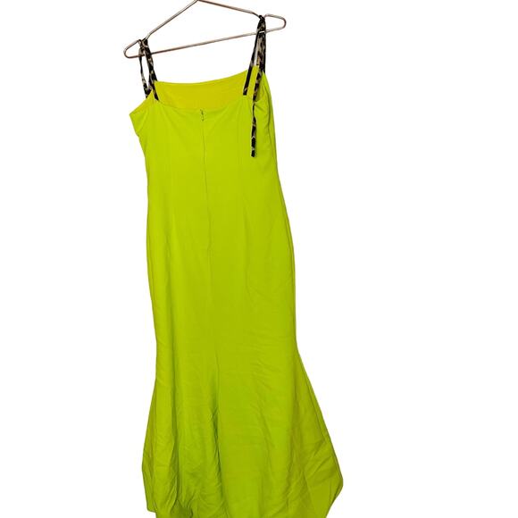 NWT CHRISTIAN SIRIANO Leopard Ties Neon Green Hi-Low Hemline Dress Size 10 - Picture 4 of 16